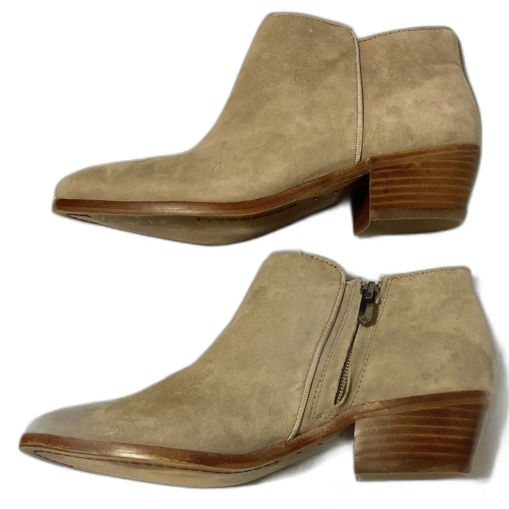 SAM EDELMAN Suede Petty Tan Booties Block Heel Womens Size 6M